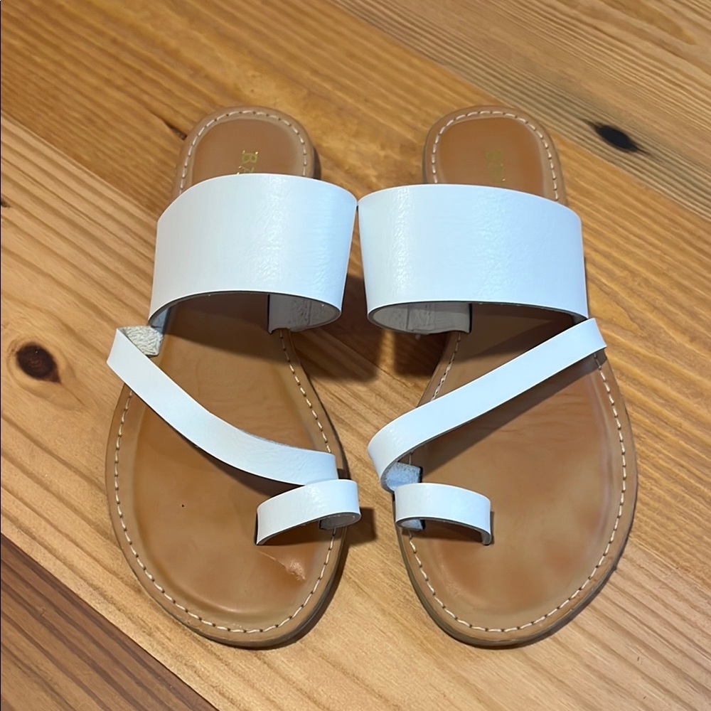BAMBOO White Sandals with Slip-On Design and Tan Sole